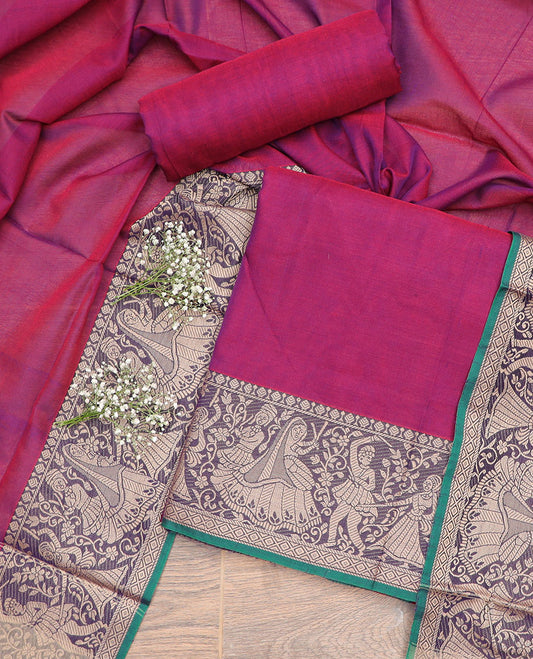 Purple wedding design chudidhar material top with plain bottom & plain, zari design border dupatta