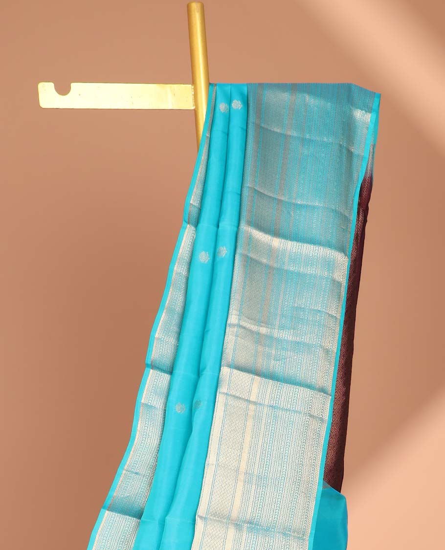 Blue floral buttas vasundhara silk mix saree with self traditional zari design border & jaal design pallu