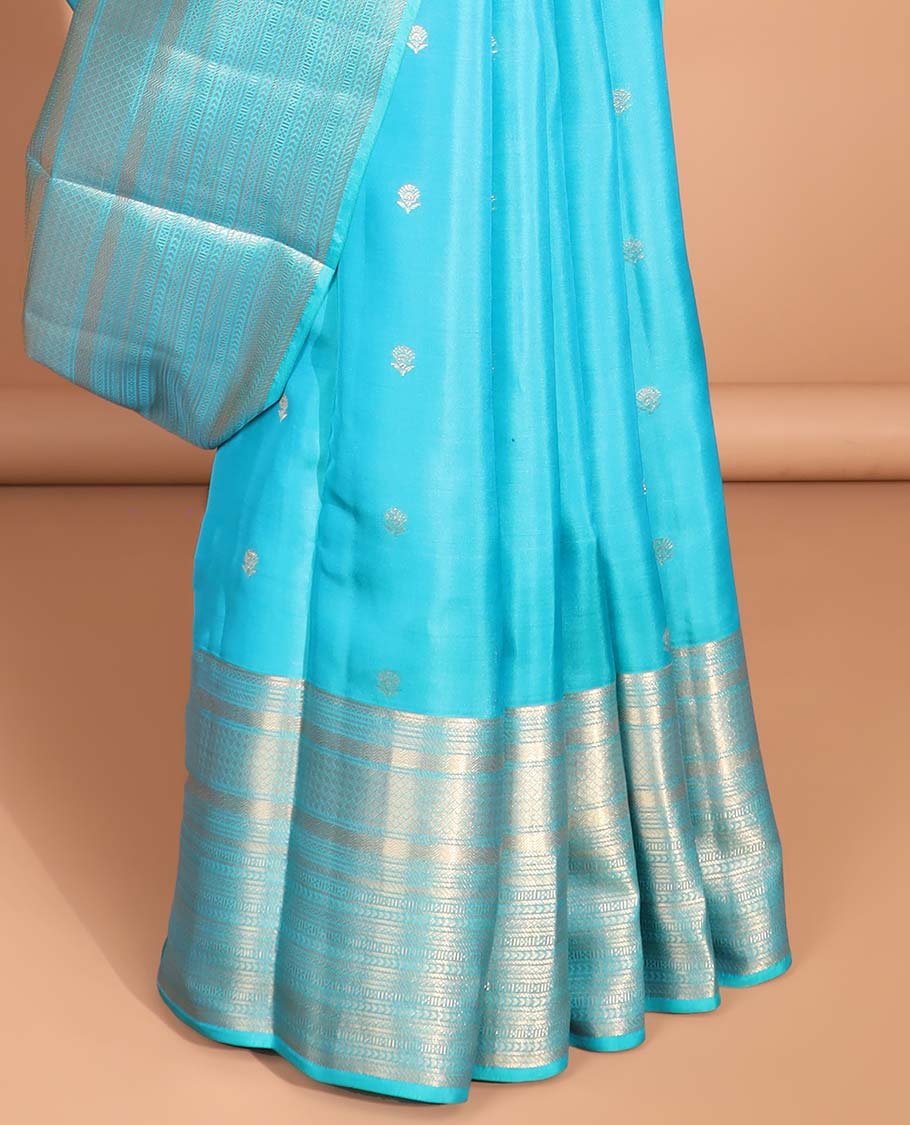 Blue floral buttas vasundhara silk mix saree with self traditional zari design border & jaal design pallu