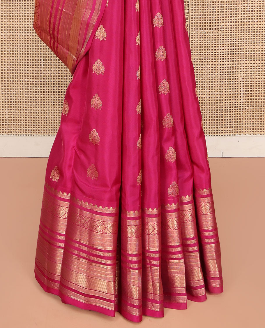 Pink Vasundhara Lite Silk Mix Saree, Spotlighted with Zari Buttas All Over Its Body, Highlighted by a Zari Border of Rekku, Mayil Kann, and Kathir Designs, Pallu of Chakram Enclosed Checked Designs, and Paired with a Matching Blouse