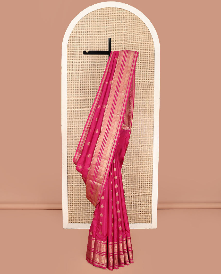 Pink Vasundhara Lite Silk Mix Saree, Spotlighted with Zari Buttas All Over Its Body, Highlighted by a Zari Border of Rekku, Mayil Kann, and Kathir Designs, Pallu of Chakram Enclosed Checked Designs, and Paired with a Matching Blouse