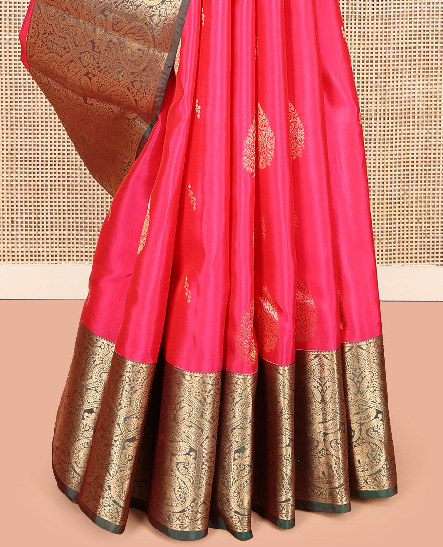 Pink Vasundhara Lite Silk Mix Saree, Richly Detailed with Zari Buttas, Complemented by a Contrast Zari Border, Grand Pallu of Jaal Design, and a Contrast Blouse