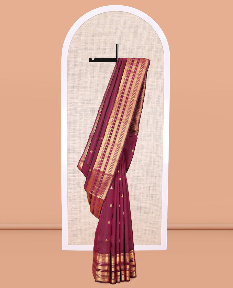 Maroon Buttas Vasundhara Lite Silk Mix Saree, a Zari Mayil-Mayil Kann Border, Jaal Pallu, Matching Blouse