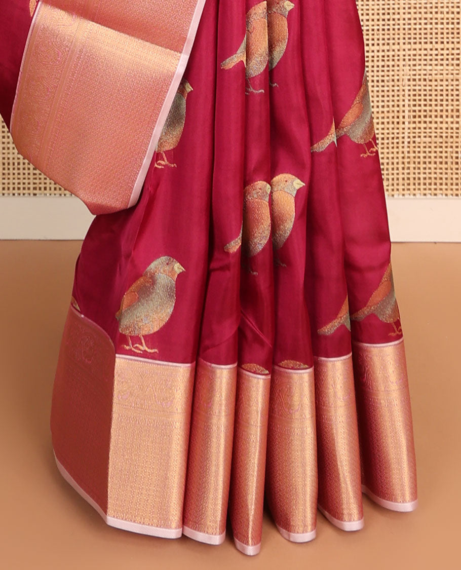 Maroon bird buttas vasundhara elite silk saree with contrast zari design border & intricate zari design pallu