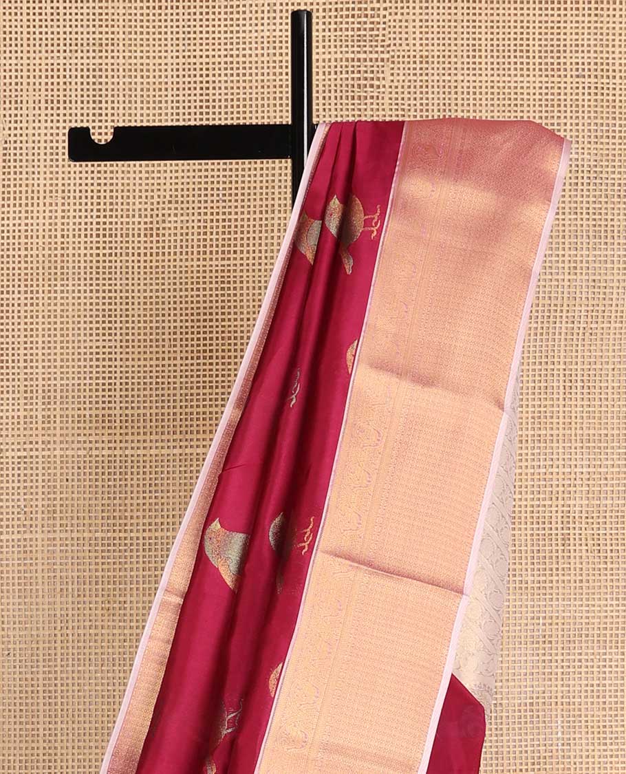 Maroon bird buttas vasundhara elite silk saree with contrast zari design border & intricate zari design pallu