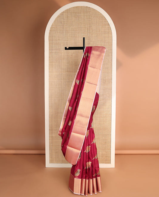 Maroon bird buttas vasundhara elite silk saree with contrast zari design border & intricate zari design pallu