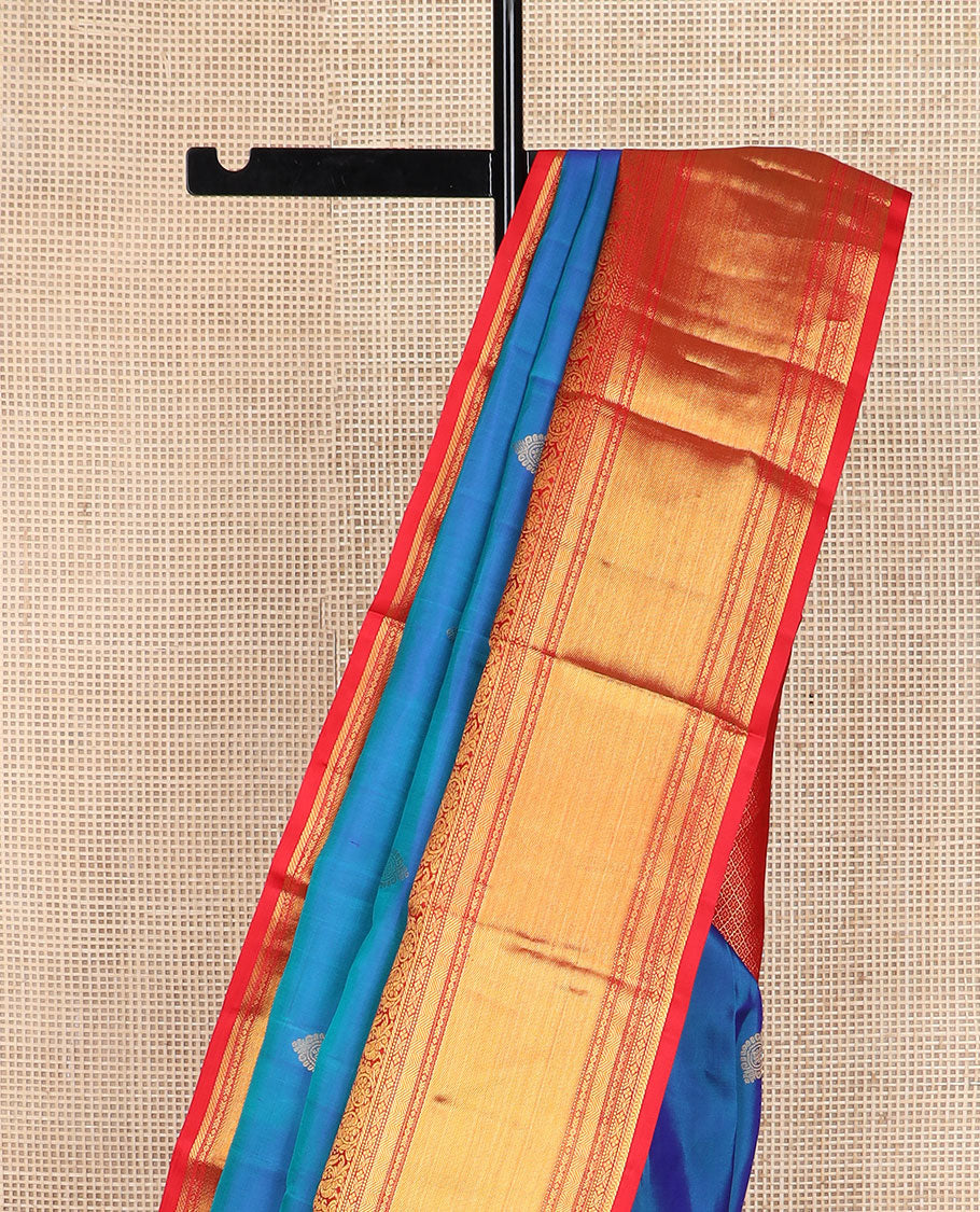 Blue zari buttas silk saree, contrast big border steeped with traditional kanchi designs & zari-rich jaal pallu