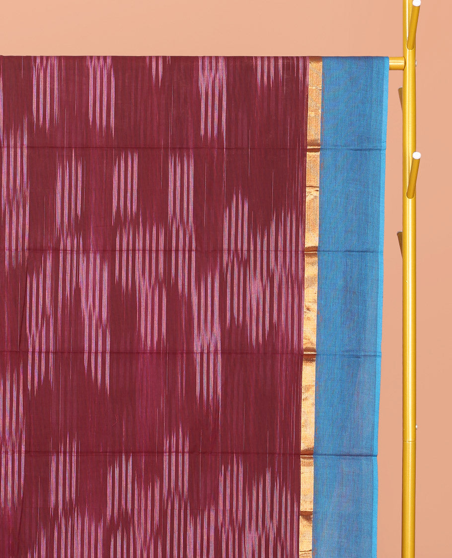 Maroon Ikat Textured Chirala Cotton Saree, a Contrast Border, Self-Pallu, and a Matching Blouse