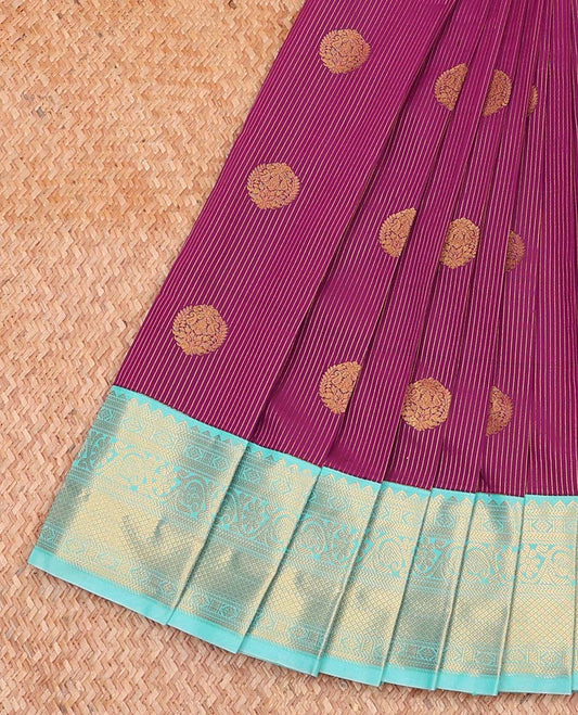 Purple Budget Silk Saree, Ornamented with Zari Buttas and Stripes All Over Its Body, Complemented by a Contrast Traditional Zari Design Border, Jaal Pallu, and Paired with a Contrast Blouse