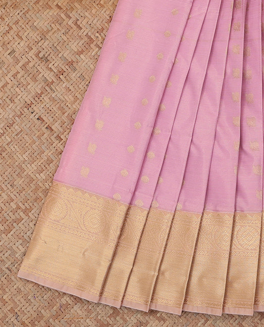 Pink Budget Silk Saree, Sparsely Threaded with Zari Buttas and Stripes, a Contrast Traditional Zari Border, Grand Pallu, and a Contrast Blouse