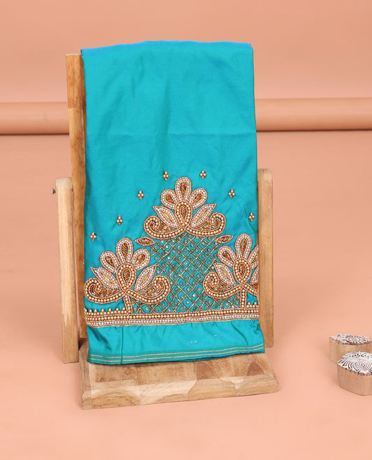 Blue Aari Material Blouse Accentuated with Bead and Zarkan Stone Mixed Embroidery