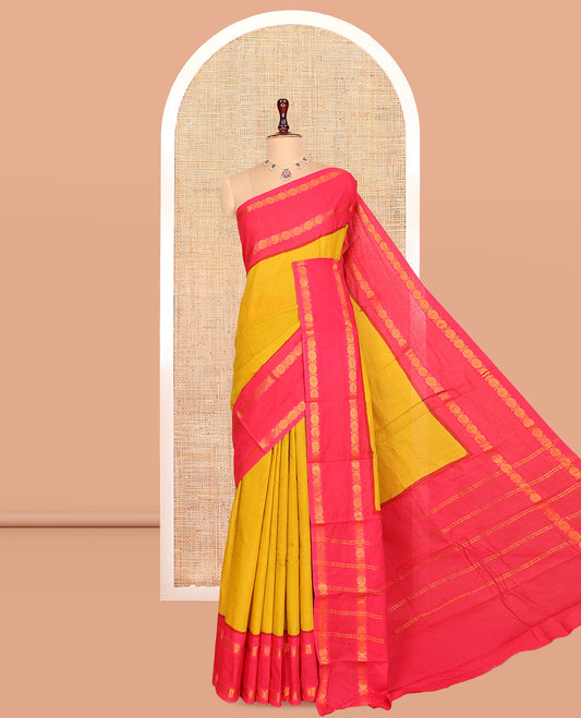 Yellow Plain Sungudi Cotton Saree