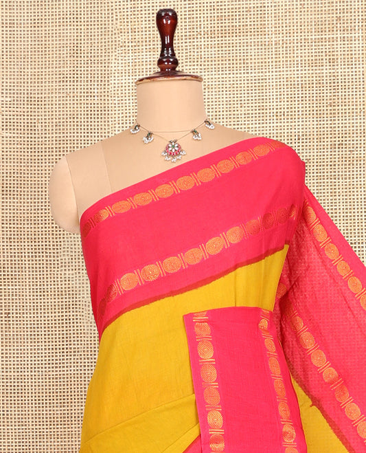Yellow Plain Sungudi Cotton Saree