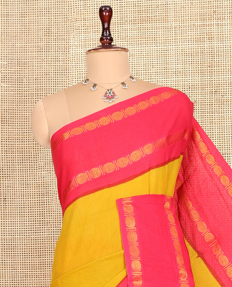 Yellow Plain Sungudi Cotton Saree