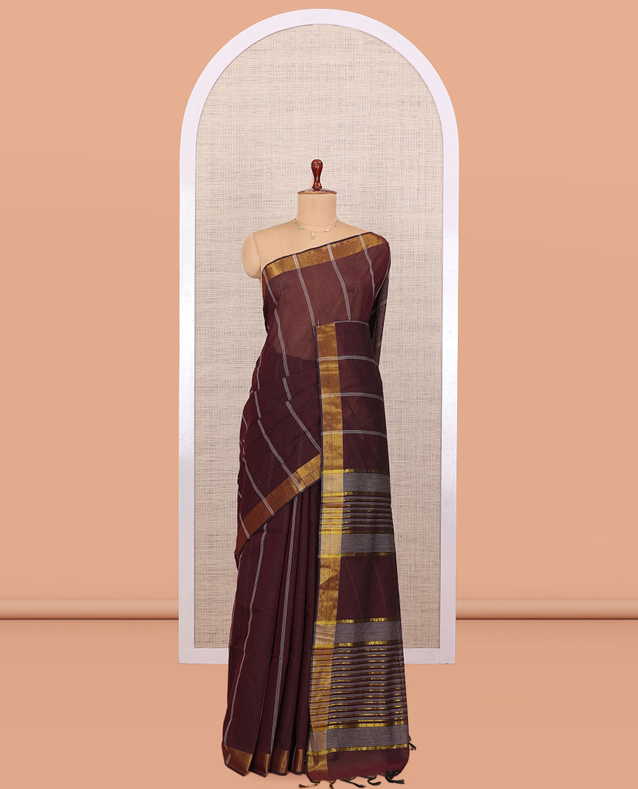 Maroon Jute Cotton Saree