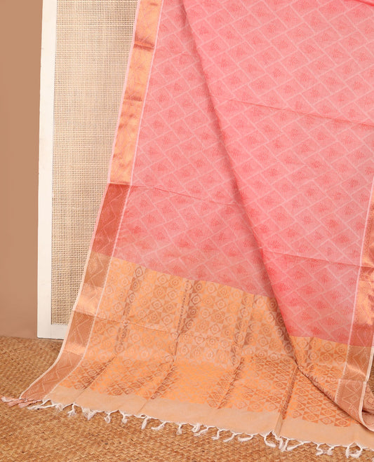 Pink floral butta enclosed jaal Coimbatore cotton saree, traditional zari design border & pallu of zari designs