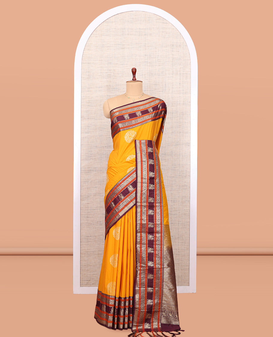 Mustard Yellow-Purple Budget Silk Saree