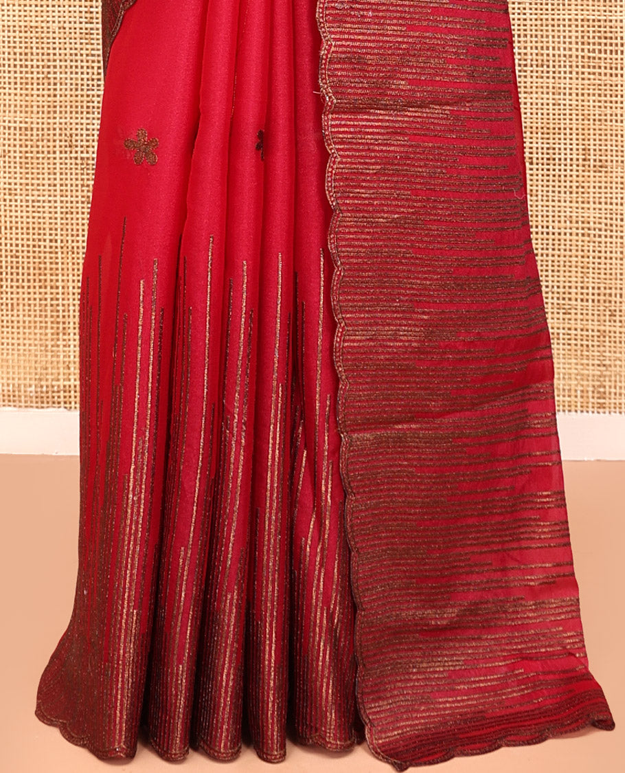 Pink Iconic Blooming Saree, with Floral Copper Thread Embroidery Border, and Matching Blouse