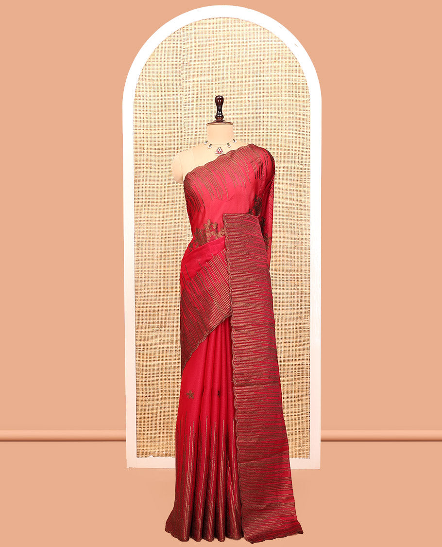 Pink Iconic Blooming Saree, with Floral Copper Thread Embroidery Border, and Matching Blouse