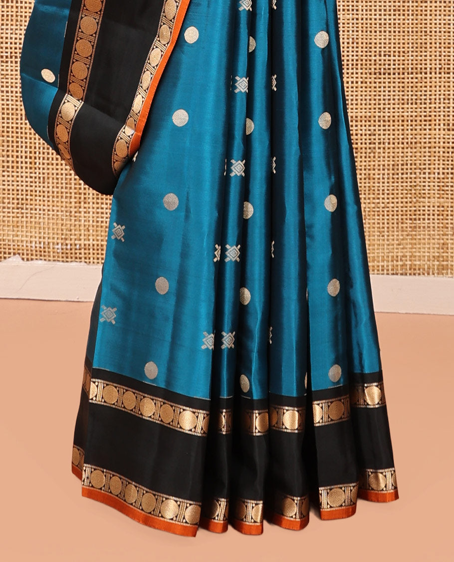 Blue Buttas Vasundhara Lite Silkmix Saree, Contrast Rettai-Pettu Border, Contrast Blouse