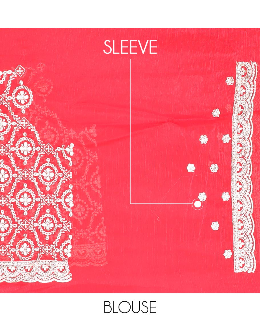 Dazzling red jaal pattern Gota patti embroidered designer saree, self-scallop Gota patti embroidered border