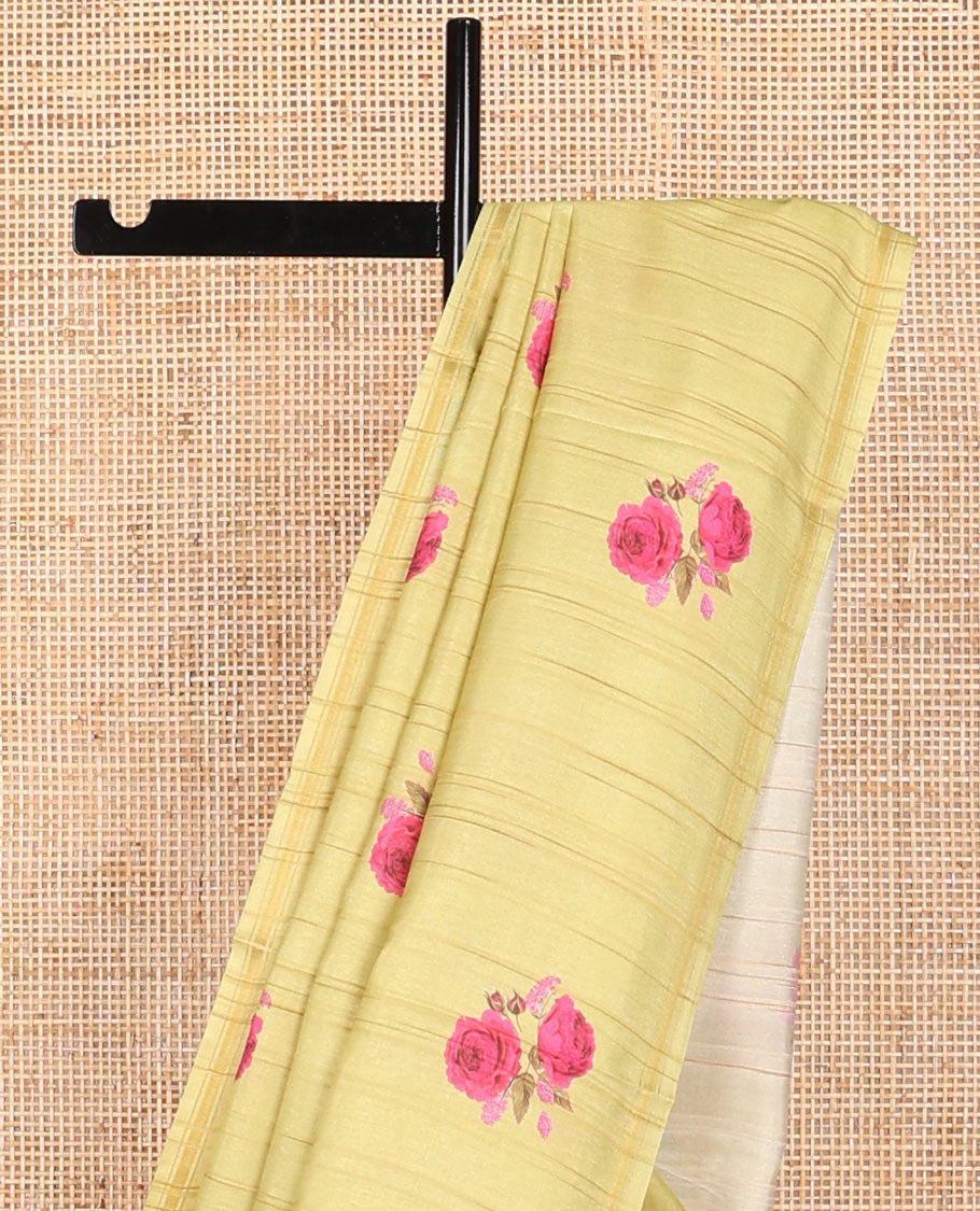 Mustard floral print kamala silk saree with self border &  plain blouse