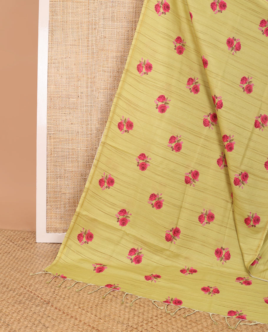 Mustard floral print kamala silk saree with self border &  plain blouse