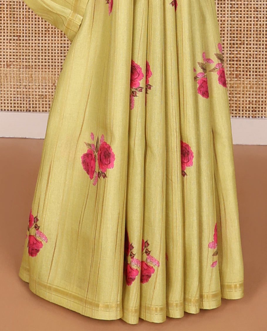 Mustard floral print kamala silk saree with self border &  plain blouse