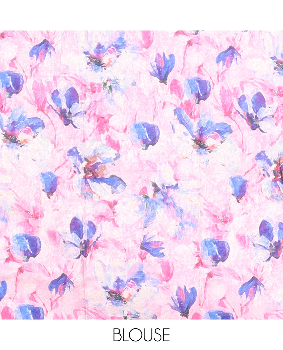 Borderless dark blue kamala silk saree with floral printed blouse