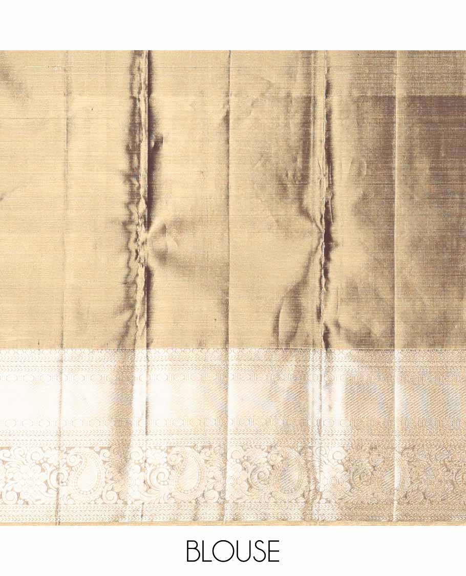 Grey jacquard tissue silk saree, jaal pallu & zari border of thilakam, kathir, rettai neli poun, rudraksham, floral & paisleys