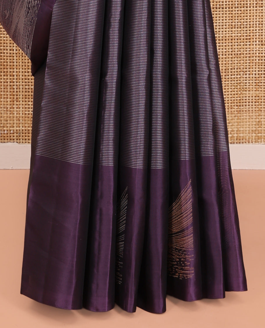 Grey Mayuri Lite Silk Mix Saree, Sparsely Sparkled with Stripes All Over Its Body, Complemented by a Contrast Border of Wave Designs, Intricately Designed Pallu, and Paired with a Contrast Blouse