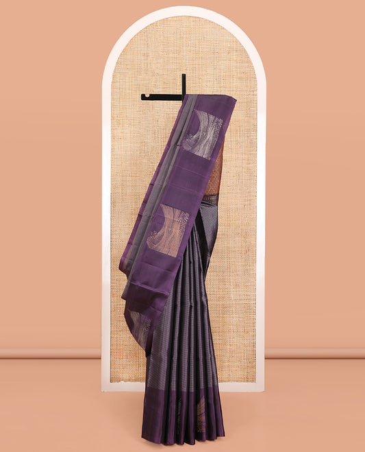 Grey Mayuri Lite Silk Mix Saree, Sparsely Sparkled with Stripes All Over Its Body, Complemented by a Contrast Border of Wave Designs, Intricately Designed Pallu, and Paired with a Contrast Blouse