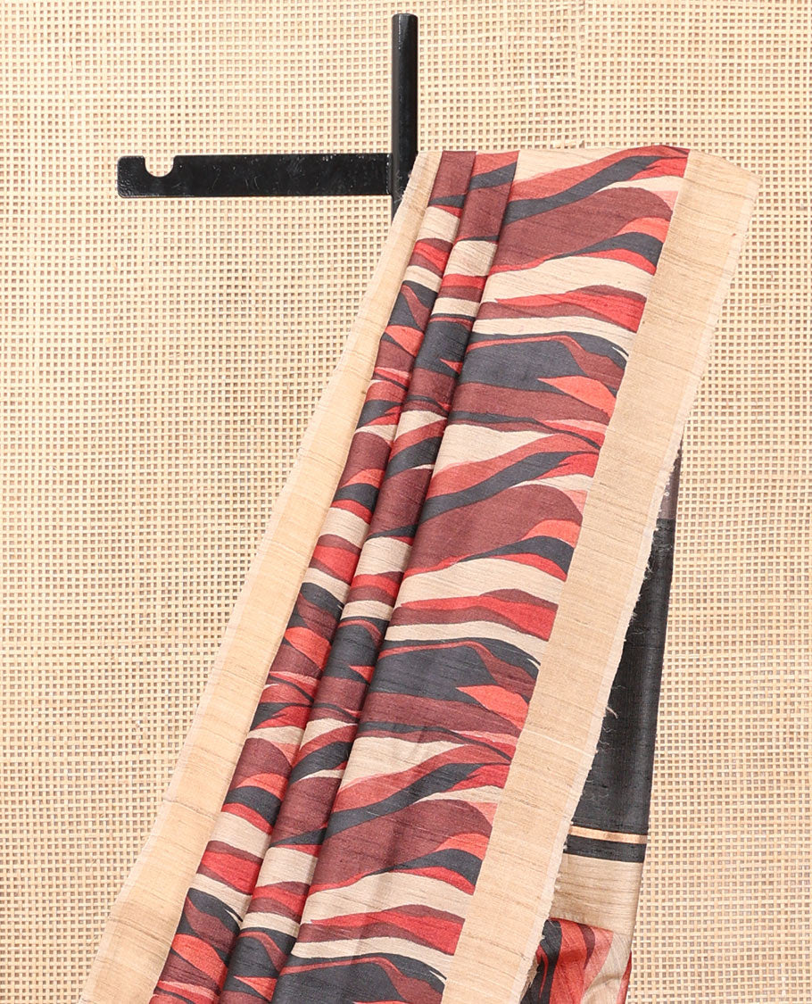 Multi-Color Tussar Silk Saree, Adorned with an Abstract Print, a Subtle Contrast Border, a Dual-Color Pallu, and a Contrast Blouse