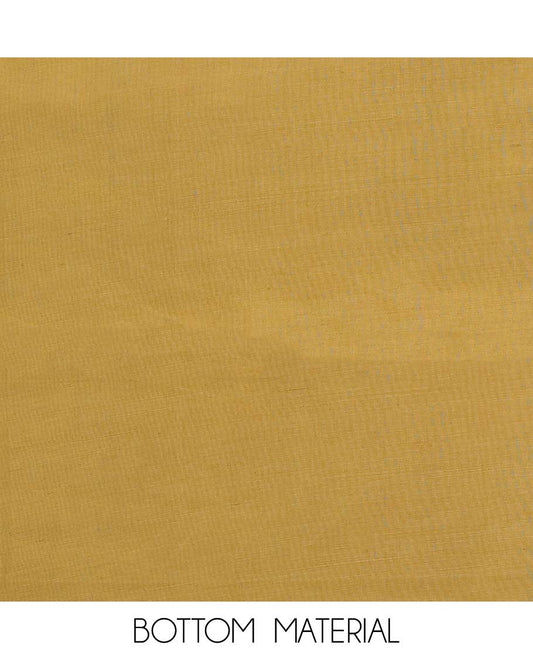 Cream-sandal material chudidar set, floral print and thread woven top, contrast plain bottom, and floral printed dupatta