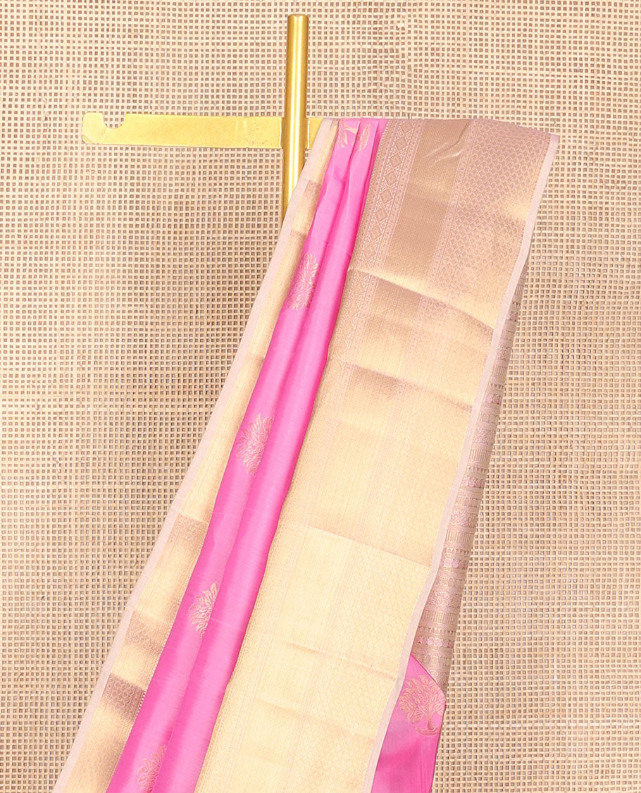 Pink zari buttas Vasundhara silk mix saree, contrast traditional zari border & pallu of intricate designs