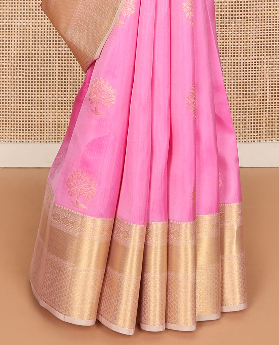 Pink zari buttas Vasundhara silk mix saree, contrast traditional zari border & pallu of intricate designs