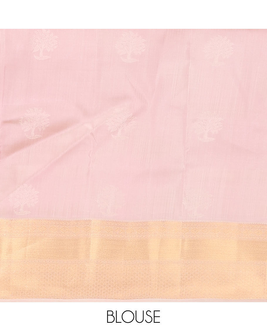 Pink zari buttas Vasundhara silk mix saree, contrast traditional zari border & pallu of intricate designs
