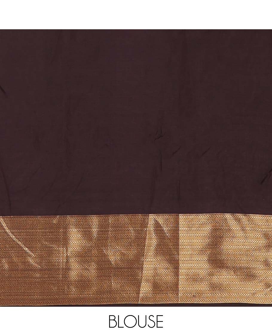 Purple zari buttas Vasundhara silk mix saree, contrast border of muthu and kathir designs, and geometric patterned pallu