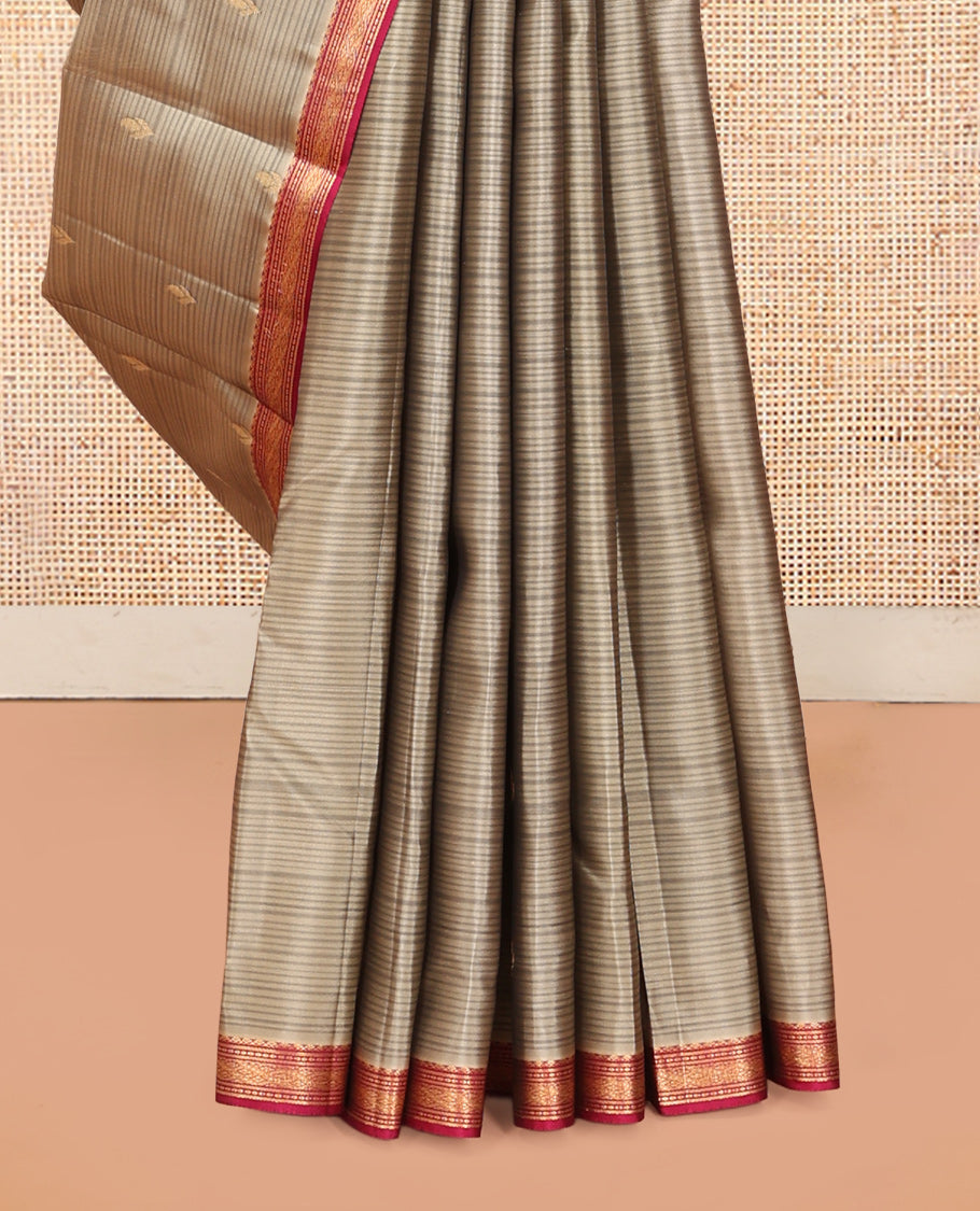 Brown Buttas Vasundhara Lite Silkmix Saree, Contrast Jaal Border, Traditional Kanchi Pallu, Contrast Blouse