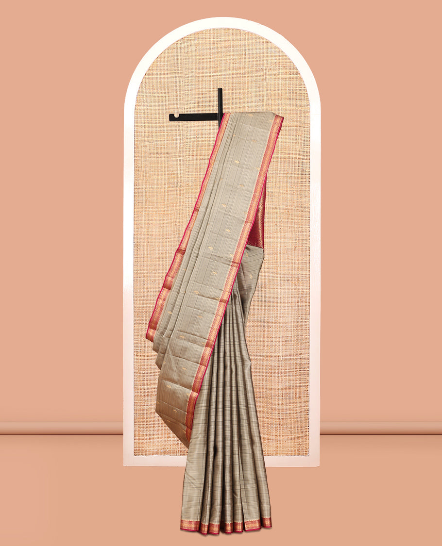 Brown Buttas Vasundhara Lite Silkmix Saree, Contrast Jaal Border, Traditional Kanchi Pallu, Contrast Blouse
