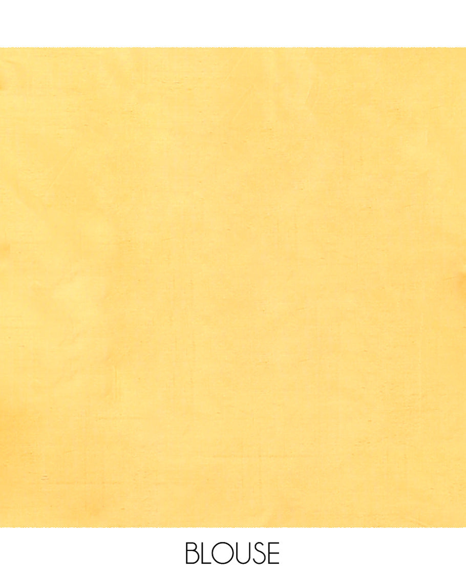 Borderless Black Banana Pith Saree Enriched with Zari Buttas, Complemented by a Contrasting Pallu of Buttas and Stripes, and Paired with a Contrast Plain Blouse