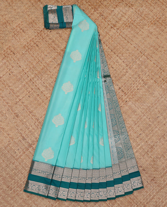 Blue Budget Silk Saree, Sparsely Woven with Zari Buttas, Complemented by a Contrast Traditional Zari Border, Grand Pallu, and a Contrast Blouse