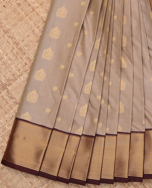 Grey Budget Silk Saree, Subtly Sparkled with Zari Buttas, a Contrast Traditional Ganga-Jamuna Border, Intricate Pallu, and a Contrast Blouse