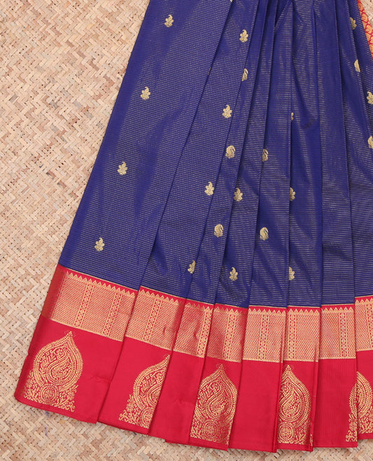 Navy Blue Zari Butta and Stripes Budget Silk Saree