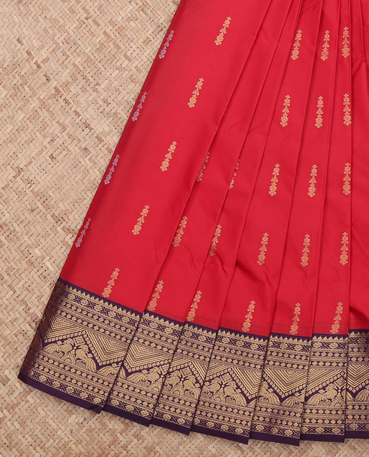 Red Zari Butta and Stripes Budget Silk Saree