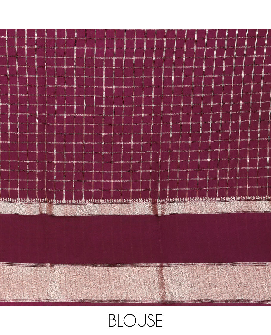 Red zari checked assam silk saree, contrast traditional zari design border, and zari design pallu