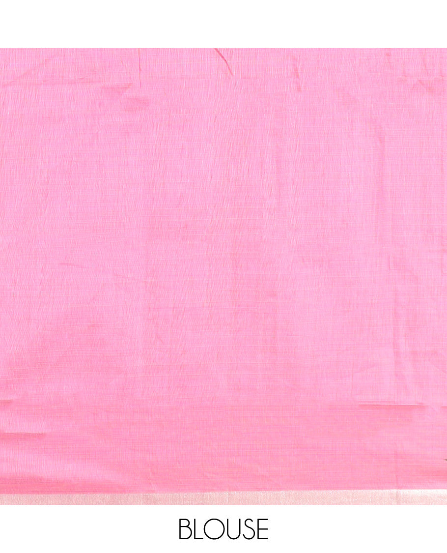 Blue hand-brush painting style floral printed Chirala cotton saree, bavanji border, and hand-brush painting style floral printed pallu