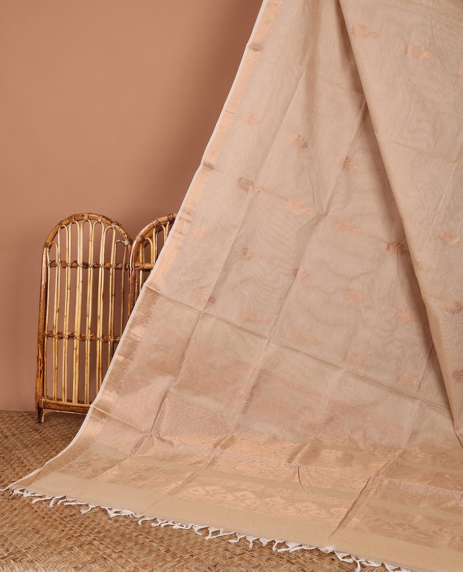 Sandal zari buttas Coimbatore cotton saree, zari border & intricate pallu
