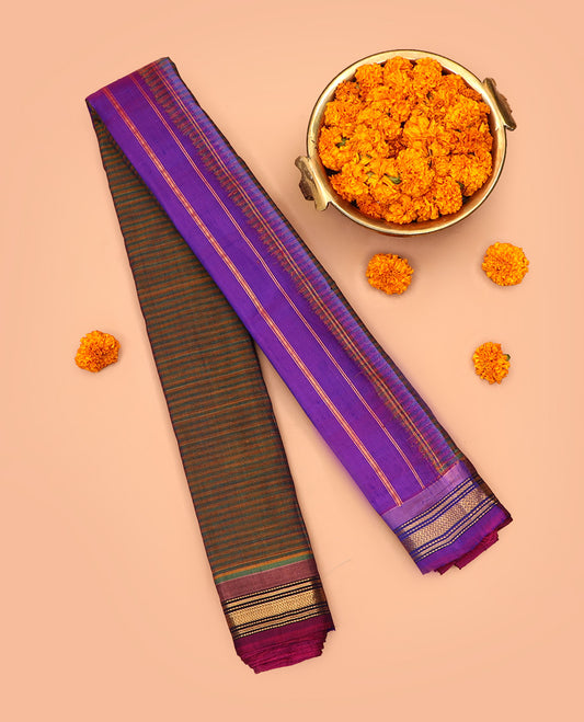 Brown Striped Gadwal Cotton Saree