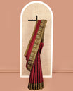 Red Mayuri Lite Silk Mix Saree, Accentuated with Zari Buttas All Over Its Body, Complemented by Contrast Border of Peacock Designs, Contrast Pallu of Vanki Designs, and Paired with a Contrast Blouse